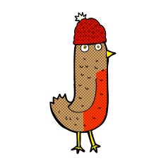 cartoon christmas robin wearing hat N5