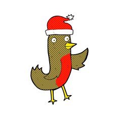 cartoon christmas robin wearing hat N6