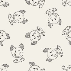 Chinese Zodiac pig doodle drawing seamless pattern background