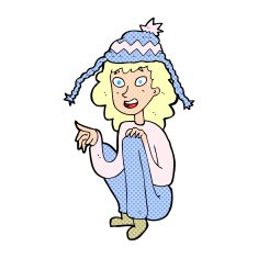 cartoon woman wearing winter hat N63