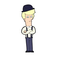 cartoon man in bowler hat with crosssed arms N3