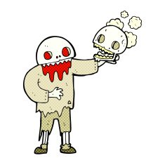 cartoon zombie holding a skull N3