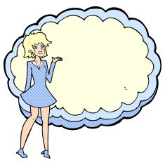 cartoon friendly woman with cloud text space N3
