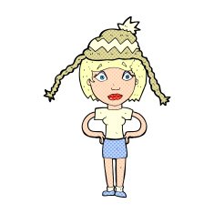 cartoon woman wearing winter hat N72