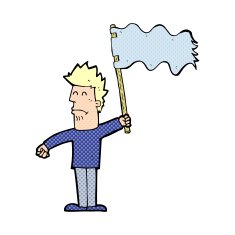 cartoon unhappy man waving flag N3