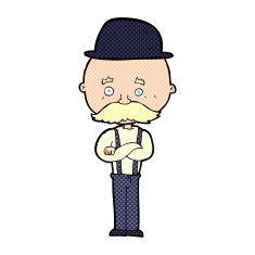 cartoon man wearing bowler hat N27
