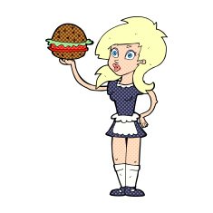 cartoon waitress with burger N15