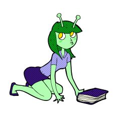 cartoon alien girl and book N3