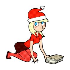 cartoon woman in christmas hat N9