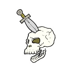 cartoon dagger stuck in skull N3
