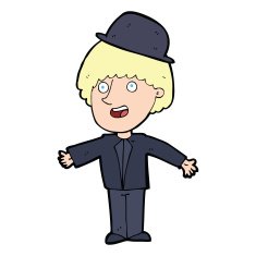 cartoon man in bowler hat N9