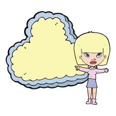 cartoon woman with cloud text space N10