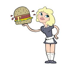 cartoon waitress serving burger N4