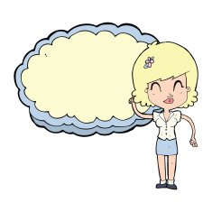 cartoon woman with cloud text space N12