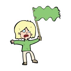 cartoon woman waving green flag N4