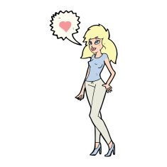 cartoon woman with love heart N17