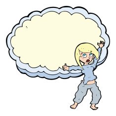 cartoon stressed out woman in front of cloud N4