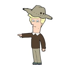 cartoon pointing man wearing hat N4