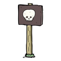 cartoon spooky skull signpost N11