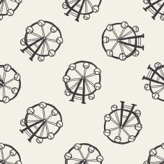 Ferris wheel doodle seamless pattern background