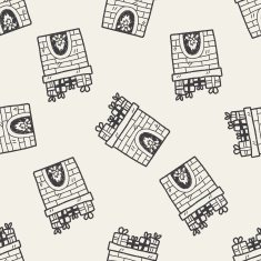 Fireplace doodle seamless pattern background