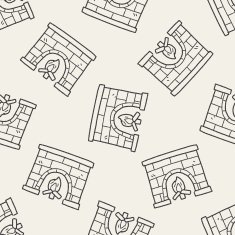 Fireplace doodle seamless pattern background N3