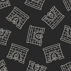 Fireplace doodle seamless pattern background N4