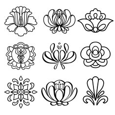 Set hand drawn black lines flowers