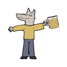 cartoon wolf man drinking beer N4