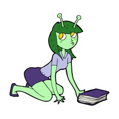 cartoon alien girl and book N4