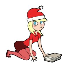 cartoon woman in christmas hat N10