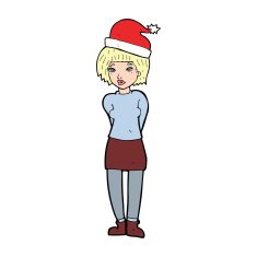 cartoon woman wearing christmas hat N19
