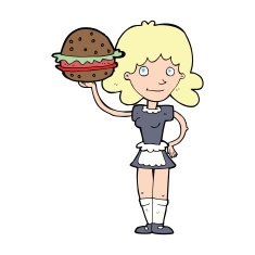 cartoon waitress with burger N18