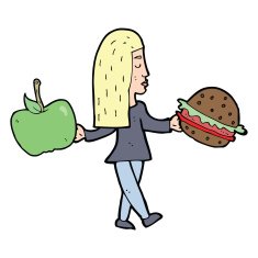 cartoon woman deciding to eat healthy N3