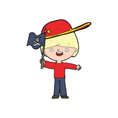cartoon boy waving pirate flag N4