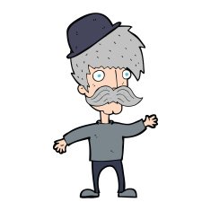 cartoon man wearing bowler hat N31