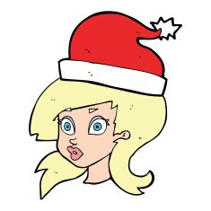 cartoon woman wearing christmas hat N21