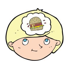 cartoon man thinking about junk food N4
