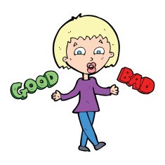 cartoon woman weighing up options N12