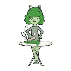 cartoon alien woman ironing N4