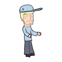 cartoon worried man wearing hat N7