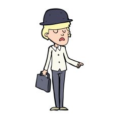 cartoon man in bolwer hat N11