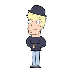 cartoon worried man wearing hat N8