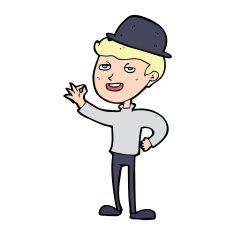 cartoon man in bolwer hat N12
