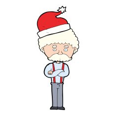 cartoon old man in christmas hat N4