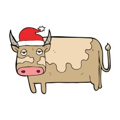 cartoon cow with christmas hat N4