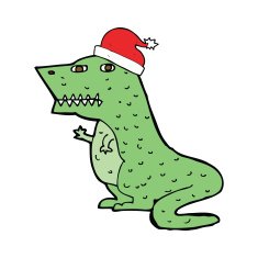 cartoon dinosaur in christmas hat N4