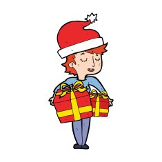 cartoon woman with gifts N7