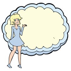 cartoon friendly woman with cloud text space N4