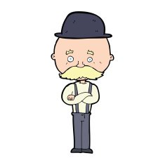 cartoon man wearing bowler hat N37
